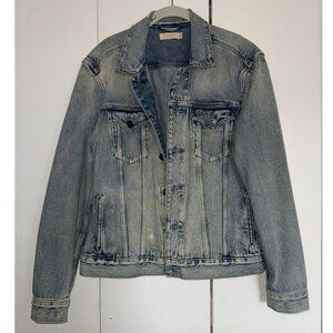 All Saints Men's Distressed Blue Denim Jean Jacket